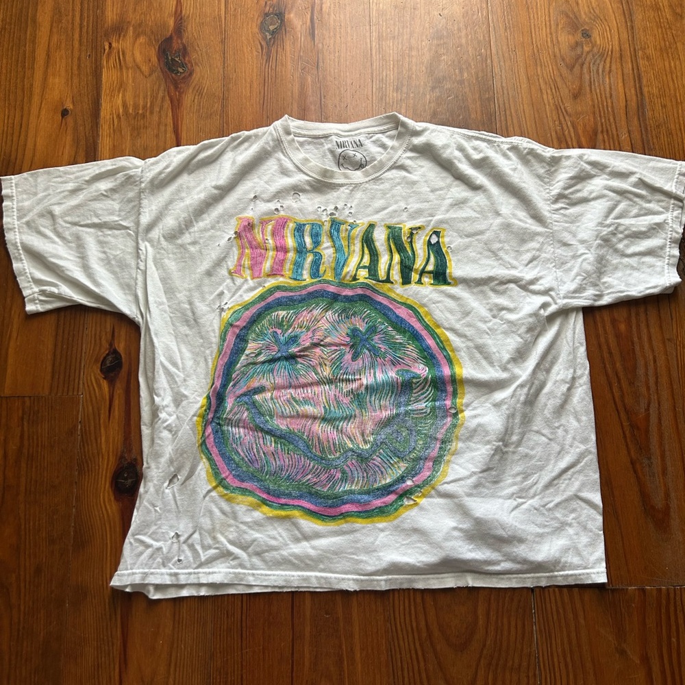 Nirvana White Cotton Tee with Iconic Logo
